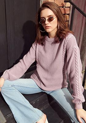 Pastel Pink Drop Shoulder Textured Sweater 