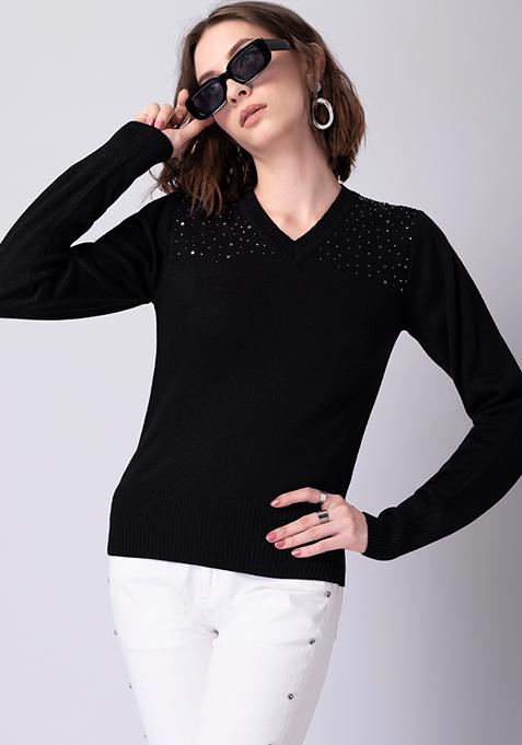 Black Full Sleeve Sequin Jumper