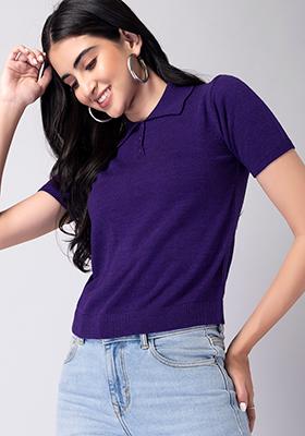 Purple Half Sleeve Sweater 
