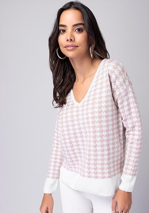 Pink Herringbone Jumper