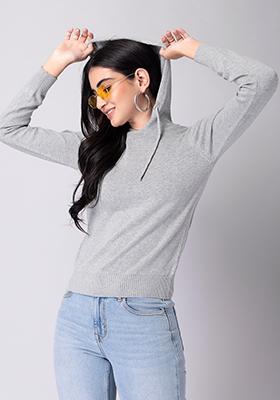 Grey Hooded Cotton Jumper