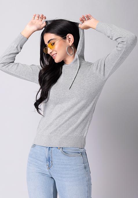 Grey Hooded Cotton Jumper