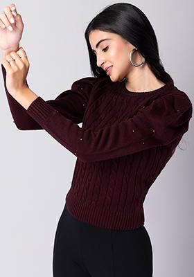 Maroon Cable Knit Jumper