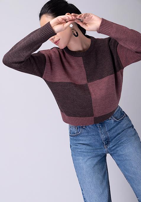 Pink Colorblock Full Sleeve Jumper