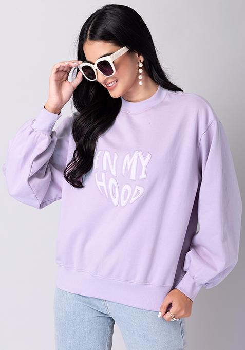 Buy Women Light Purple Puff Sleeve Boxy Sweatshirt - WinterWear Online ...