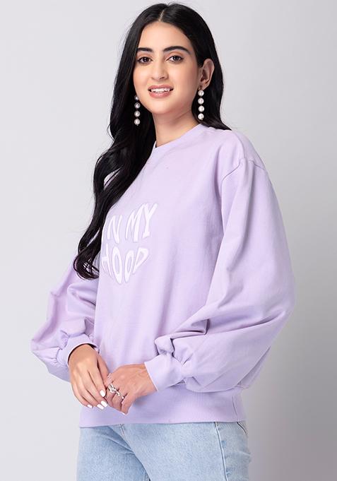 Buy Women Light Purple Puff Sleeve Boxy Sweatshirt - WinterWear Online ...