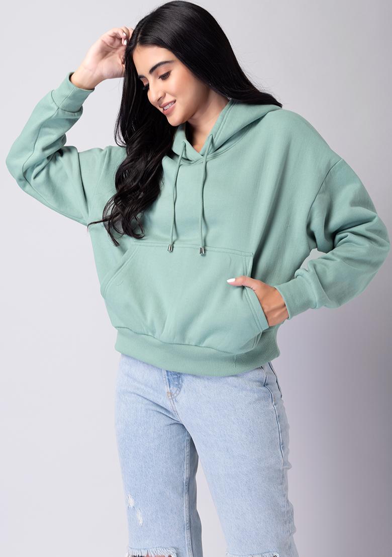 Buy Women Light Aqua Kangaroo Pocket Hoodie WinterWear Online India
