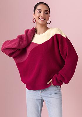 Pink And White Colourblock Sweater