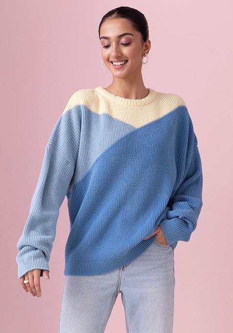 Blue And White Colourblock Sweater