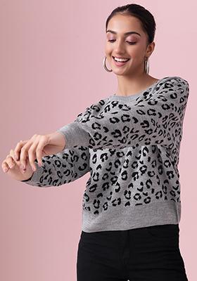 Grey And Black Animal Print Sweater