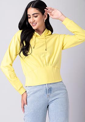 Yellow Drawstring Hooded Sweatshirt