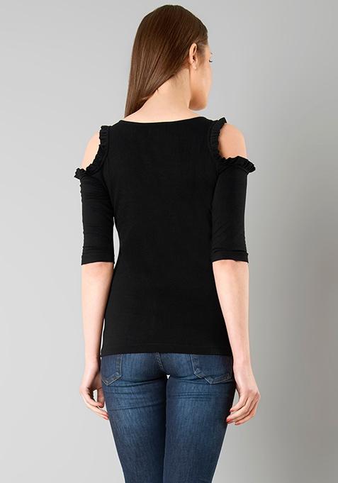 Buy Women Pleated Cold Shoulder Top - Black - Blouses Online India ...