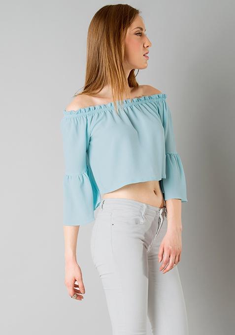 Buy Women Off Shoulder Crop Top - Light Blue - Crop Tops Online India ...