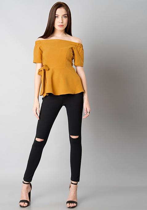 Buy Women Off Shoulder Peplum Top - Mustard - Trends Online India ...