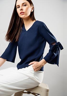 CLASSICS Tie-Up Sleeves Blouse - Navy