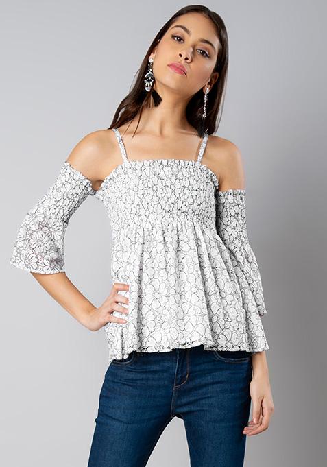 Buy Women White Smocked Bodice Lace Top - Trends Online India - FabAlley