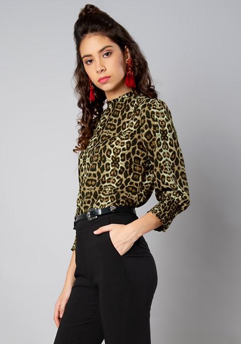 Buy Women Leopard Print Smocked Neck Top - Trends Online India - FabAlley