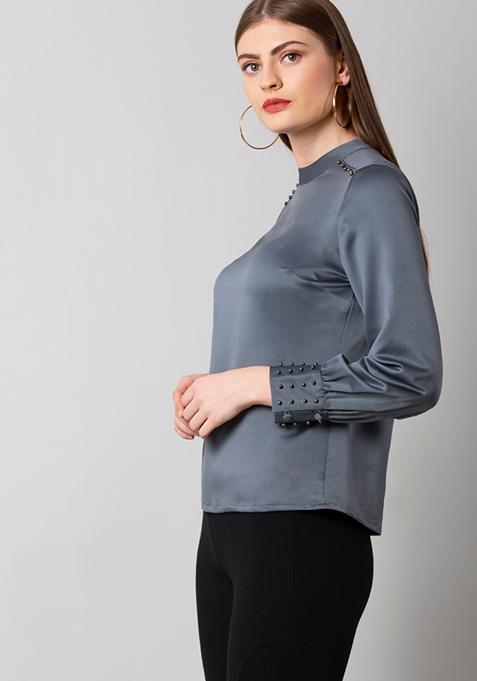 Buy Women Grey Pearl Embellished Top - Blouses Online India - FabAlley