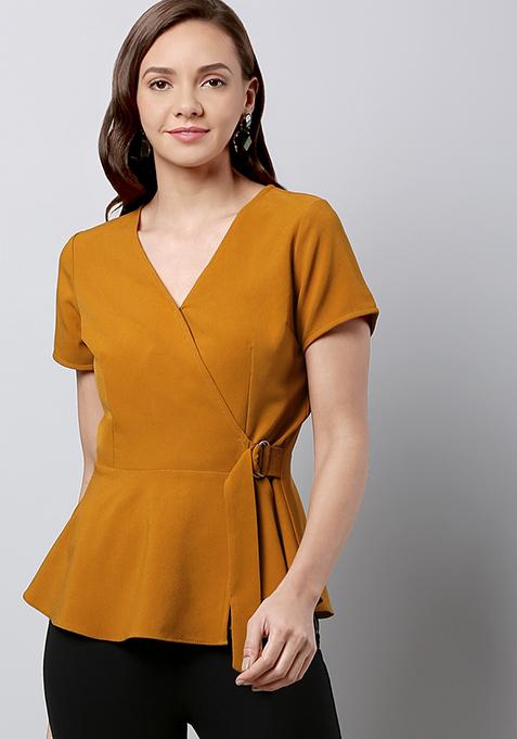 Mustard Side Tie Wrap Top