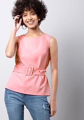 Pink Belted Buckle Top