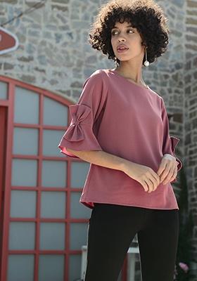Dusty Pink Bow Sleeve Top