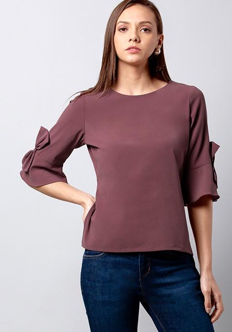 Buy Women Dusty Pink Bow Sleeve Top - Blouses Online India - FabAlley