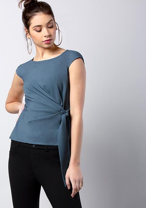 CLASSICS Blue Side Knot Cap Sleeve Top