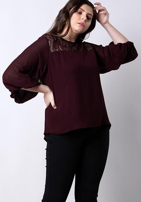 ALL Wine Lace Yoke Top