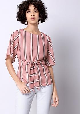 Pink Striped Belted Top
