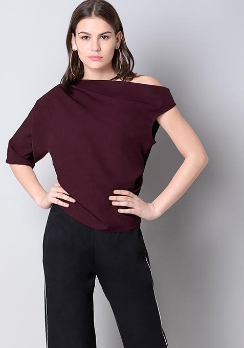 Wine Asymmetric Shoulder Top