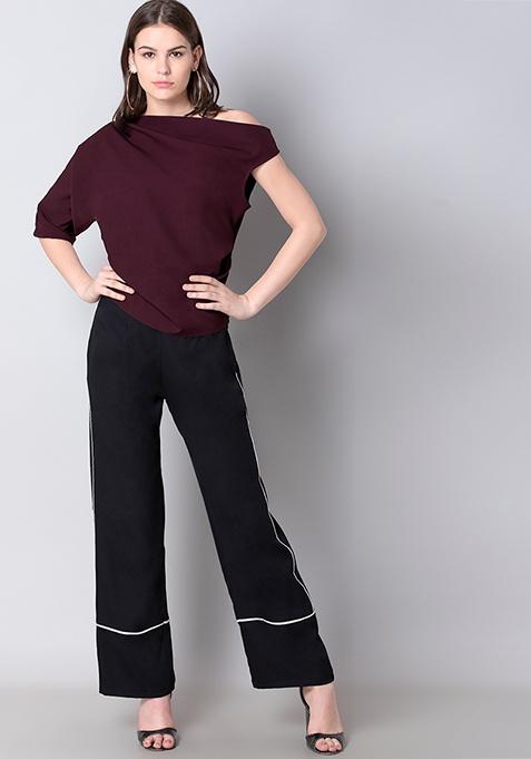 Buy Women Wine Asymmetric Shoulder Top Party Wear Online India Faballey