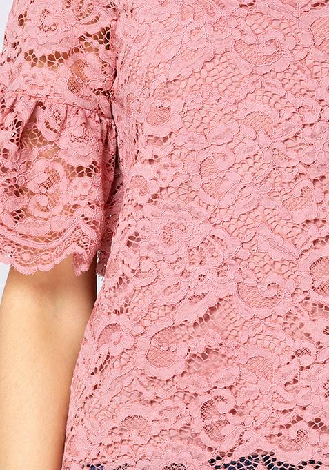 Buy Women Pink Flared Sleeve Lace Top - Trends Online India - FabAlley