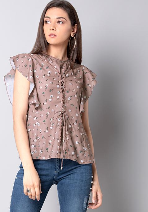 Dusty Pink Floral Tie-Up Front Top