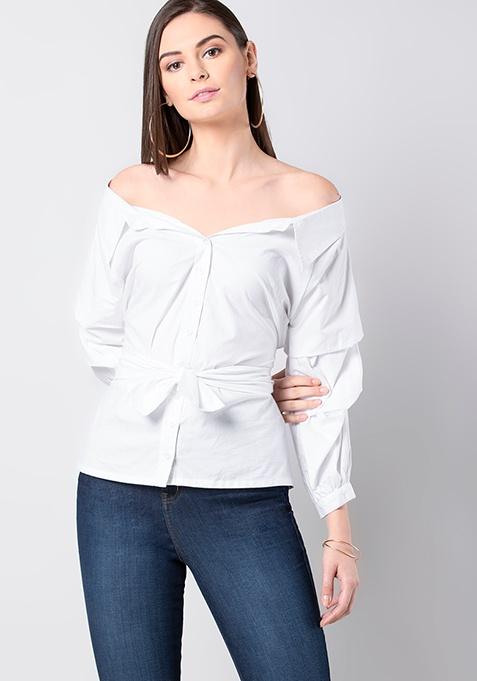 Buy Women White Off Shoulder Belted Top - Tops At Flat 50 Online India ...