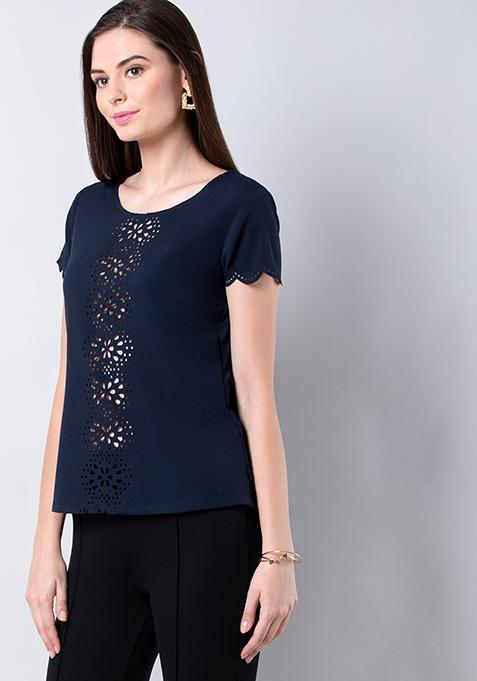 Navy Laser Cut Front Top 