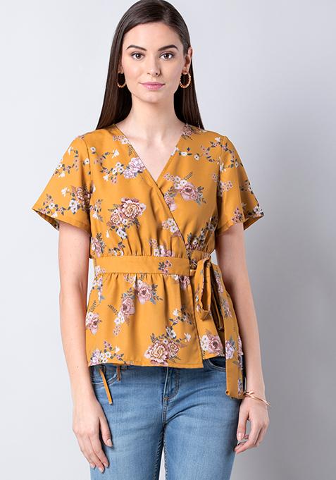 Buy Women Yellow Floral Belted Top - Beach Wear Online India - FabAlley