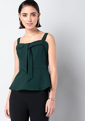 Bottle Green Strappy Tie Up Top 