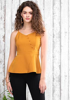 Mustard Buttoned Strappy Top 
