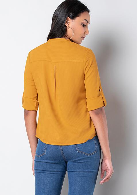 Buy Women Classics Mustard Buttoned Blouse - Trends Online India - FabAlley