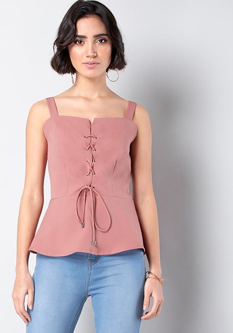 Buy Women Pink Strappy Corset Look Top - Blouses Online India - FabAlley