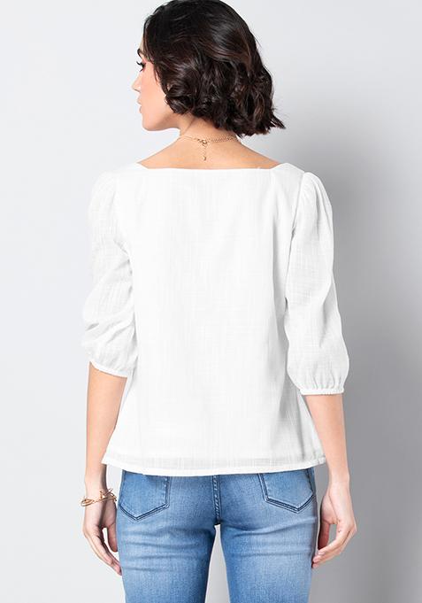 Buy Women White Buttoned Square Neck Blouse - Blouses Online India ...