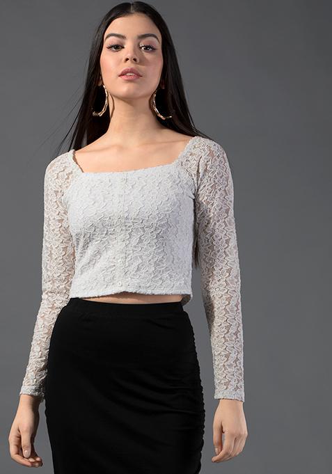 White Floral Lace Crop Top 