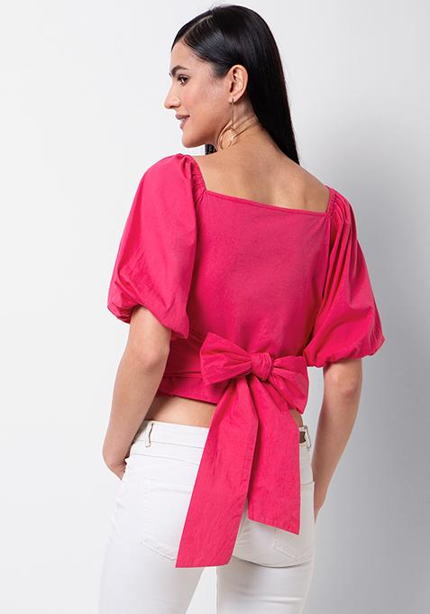 hot pink puff sleeve