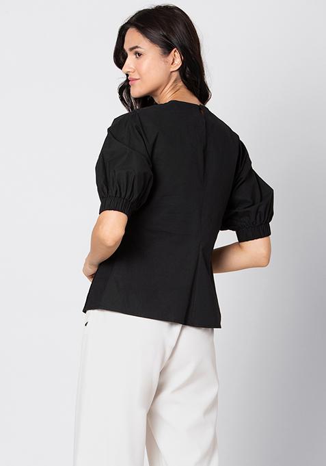 Buy Women Black Poplin Short Sleeve Kimono Top - Trends Online India ...