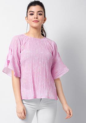Blush Floral Ruffled Sleeve Top 