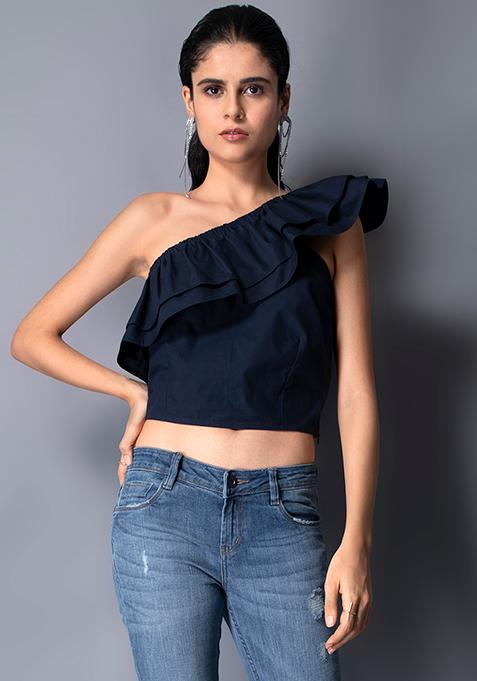 Belted One-Shoulder Top