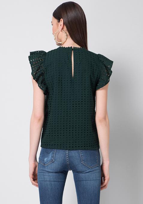 green ruffle sleeve top
