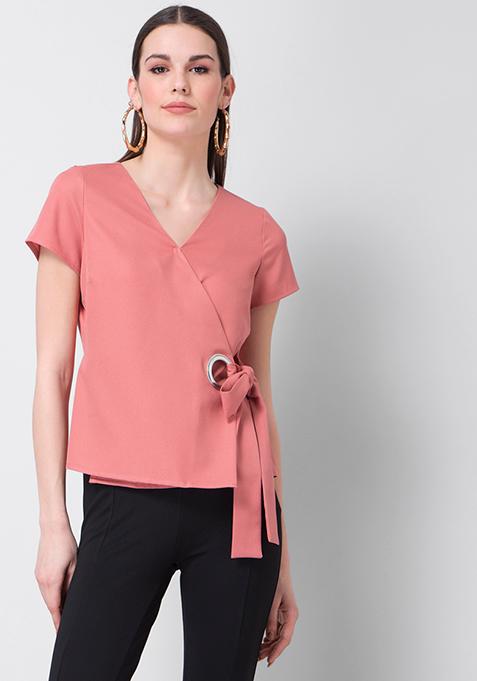 Pink Eyelet Tie Wrap Top 