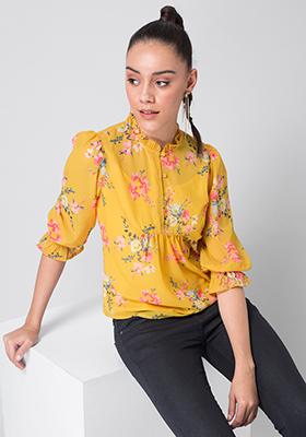 Yellow Floral Frilled Top 