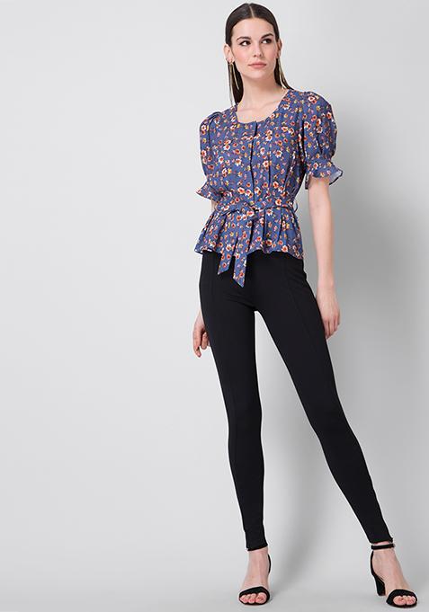 Buy Women Blue Floral Belted Blouse - Beach Wear Online India - FabAlley